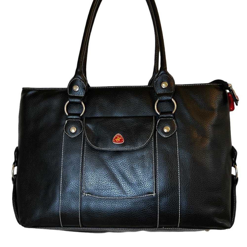 Black Leather Luxury Laptop Bag Travel Briefcase Satchel Padded (READ)